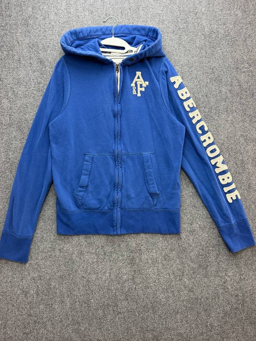 Abercrombie & Fitch Womens M Blue Full Zip Hoodie Y2K Applique Logo Muscle Fit